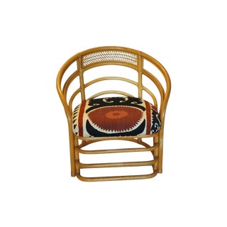 Vintage Rattan Suzani Accent Chair For Sale
