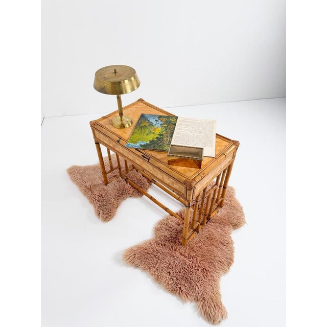 Wood Mid-Century Modern Italian Bamboo, Cane and Rattan Console Desk, 1970s For Sale - Image 7 of 18