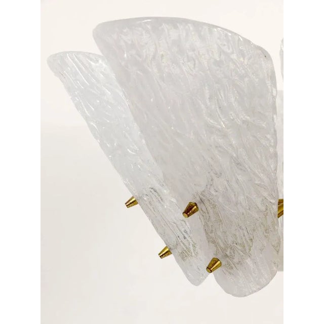 Mid-Century Brass Chandelier with White Textured Glass Lamp Shades attributed to J. T. Kalmar for Kalmar, 1950s For Sale - Image 9 of 11