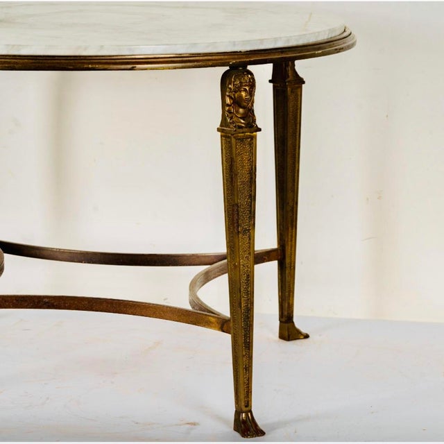 Brass Late 19th Century Empire-Style Marble-Top Round Side Table For Sale - Image 8 of 11