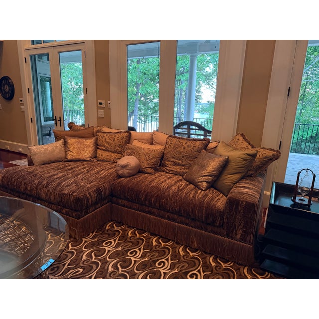 Traditional Marge Carson Sofa With Decorative Trim For Sale - Image 3 of 12