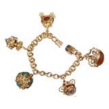 Vintage Portuguese Italian Solid 19.2k & 18k Gold Etruscan Revival Multigem Fob Charm Bracelet For Sale