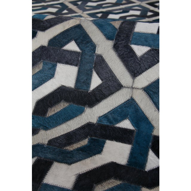 Montgomery Ivory Navy Blue Blue Multi Patchwork Leather Area Rug