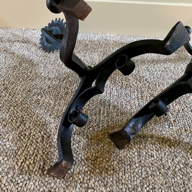 Iron and Brass Sunflower Andirons - A Pair For Sale - Image 14 of 18