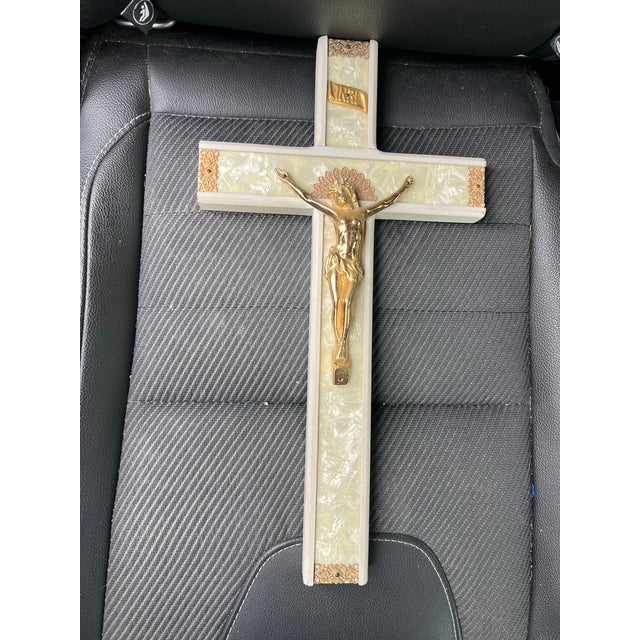 Art Deco Vintage Mother of Pearl Wall Crucifix For Sale - Image 3 of 5