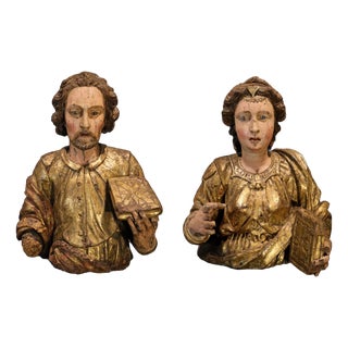 Aniello Stellato, Saint John and Saint Catherine, 17th Century, Wood, Set of 2 For Sale