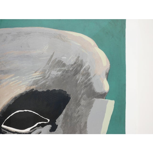 Horst Antes "Homage to Michelangelo" Modern Teal & Grey Tone Figurative Abstract Lithograph, 1975 For Sale - Image 4 of 12