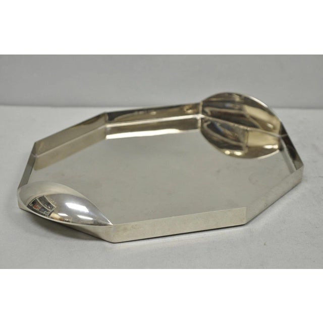 Vintage Modern Art Deco Style Silver Plated Nickel Octagonal Vanity Bar Tray Marked "FE" to Underside. Circa Late 20th...