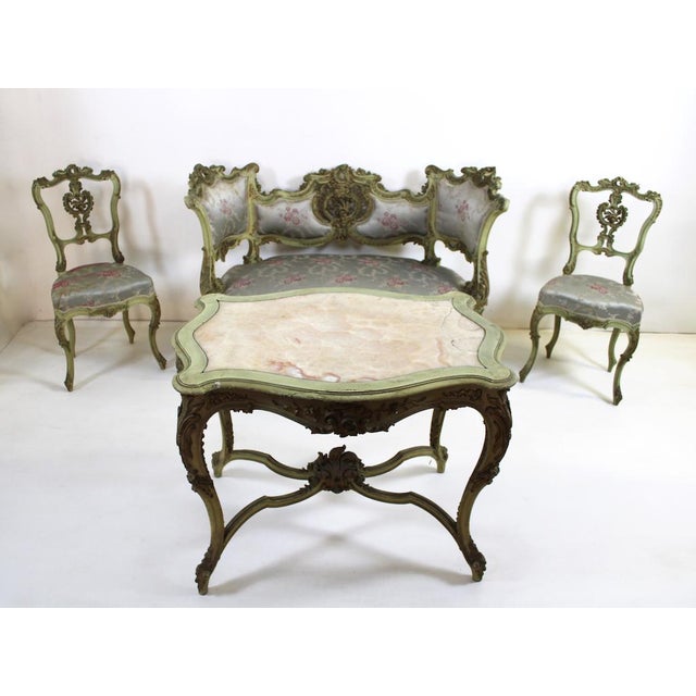 Venetian Art Nouveau Table, Settee & Chairs, Set of 4 For Sale - Image 3 of 15