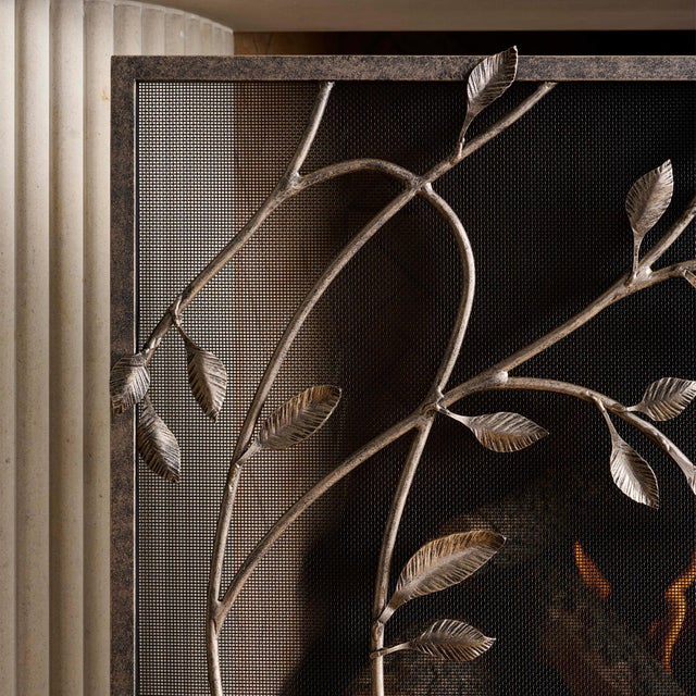 Tobacco Swirling Jasmine Vines Fireplace Screen For Sale - Image 9 of 9