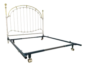 White Painted Wrought-Iron & Brass & Queen Bedframe