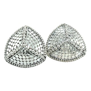 1990s Pair of John Hardy Estate Clip on Triangle Dot Earrings Silver For Sale