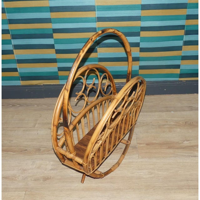 Beige Large Bamboo and Bentwood Newspaper Rack For Sale - Image 8 of 9