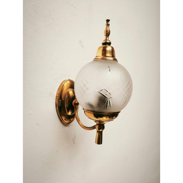 Brass Wall Light with Frosted Sphere, 1960s, in Flawless conditions. Designed 1960 to 1969 Up to 250V (Europe/UK...