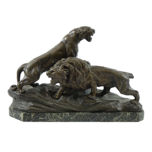 Early 20th Century Roaring Lion and Lioness Sculpture by Thomas Cartier