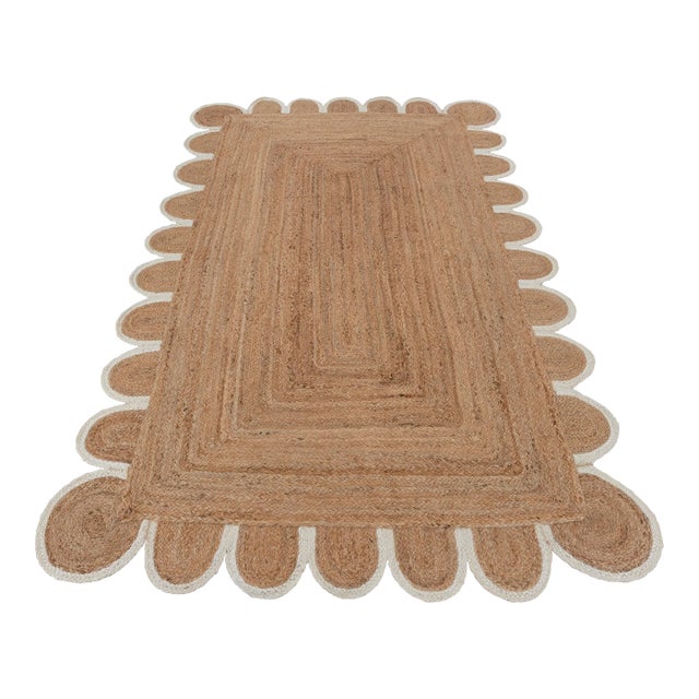 White Scallop Edge Jute Rug Runner 3x8 Ft. For Sale