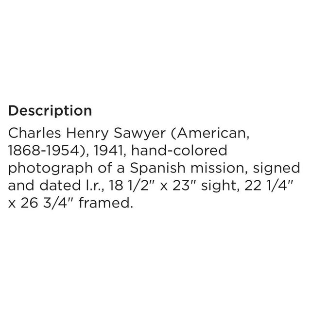 Hand Color Photograph of a Spanish Mission by Charles Henry Sawyer 1941 For Sale In New York - Image 6 of 9