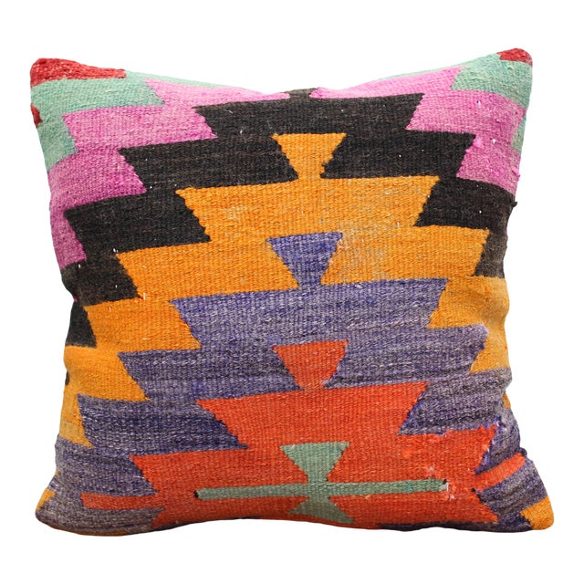 Turkish Kilim Decorative Pillow Cover - 19"x19" For Sale