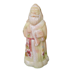 Late 20th Century Fenton Art Glass Burmese Sculpture Santa Claus Figurine Serial #75 Hand Painted D. Fredrick