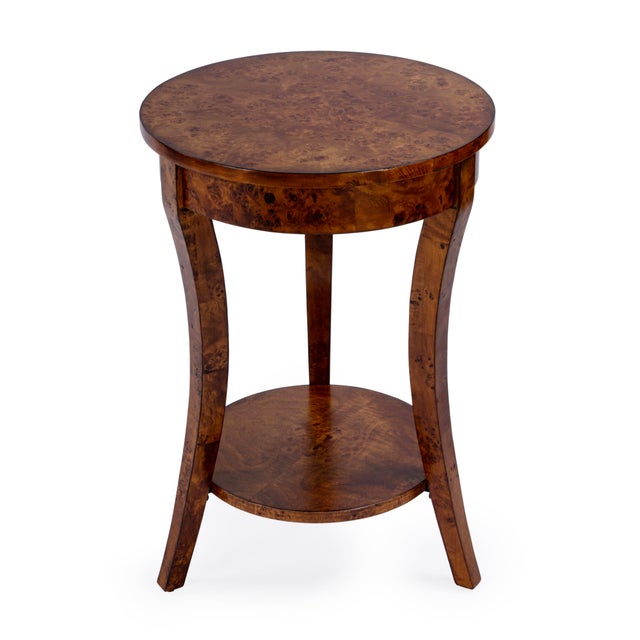 Holdin 18 in. W Round Wood Side Table with Lower Open Shelf, Traditional Burl For Sale - Image 9 of 9