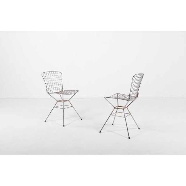Set of Vintage Italian Architectural Steel Wire Chairs, 1970s For Sale - Image 3 of 8