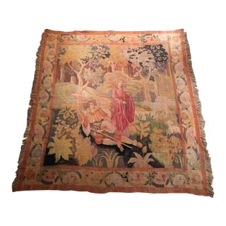 Antique Pastoral Scene Wool Tapestry For Sale