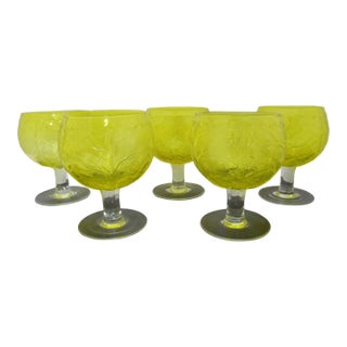Secla Sigma Taste Setter Yellow Cabbage Leaf Wine or Margarita Goblet Glass Set For Sale