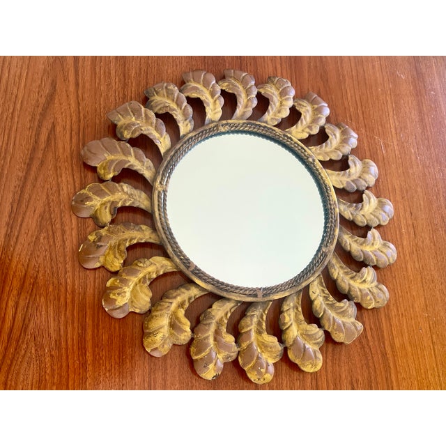 Vintage Gilded Metal Sunburst Mirror For Sale In Los Angeles - Image 6 of 7