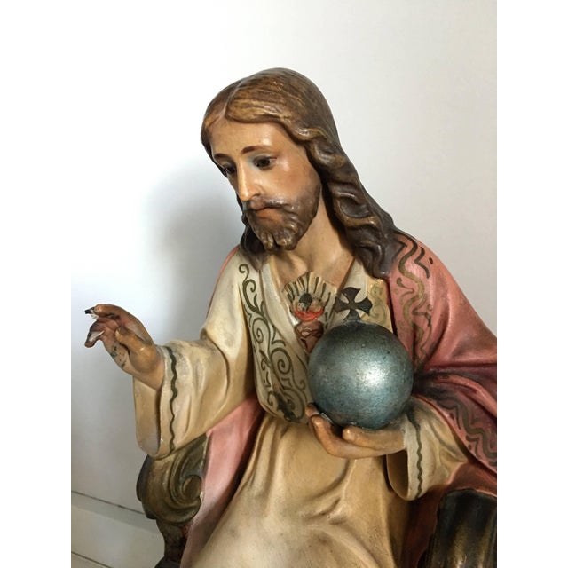 20th Century French Painted and Gilt Statue of Jesus Christ, Sacred Heart For Sale In Miami - Image 6 of 6