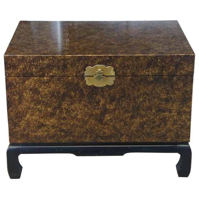 Chinese Mottled Gold & Black Chinoiserie Chest or Trunk on Stand Box Side Table For Sale - Image 13 of 13