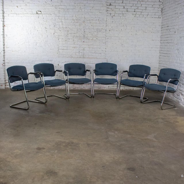 Late 20th Century Modern Set of 6 Chrome Cantilever Chairs W/Gray Fabric by United Chair Company For Sale - Image 18 of 18