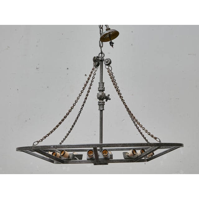 Large French Industrial Iron Chandelier With 12 Lights, Circa 1920 - Us Wired For Sale - Image 17 of 18
