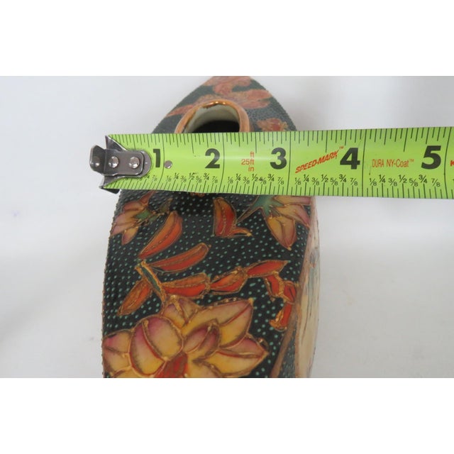 Satsuma Style Fan Shaped Pillow Vase Hand Painted Geisha and Flowers Motif 5056b For Sale - Image 17 of 18