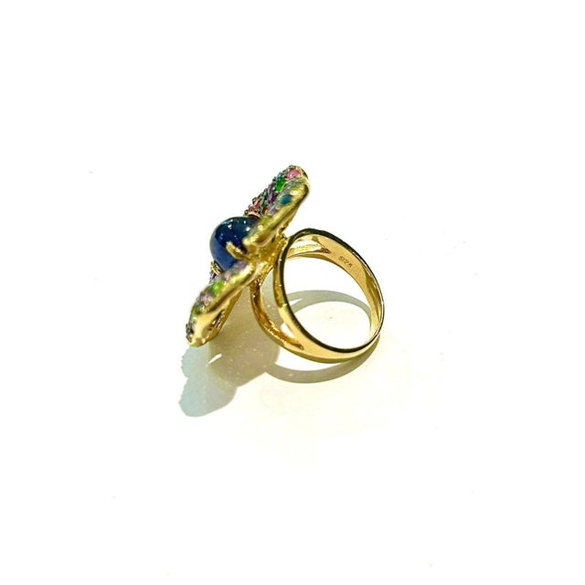 Bochic "Orient" Blue Sapphire & Multi Sapphire Cocktail Ring Set 18K Gold&Silver For Sale - Image 18 of 18