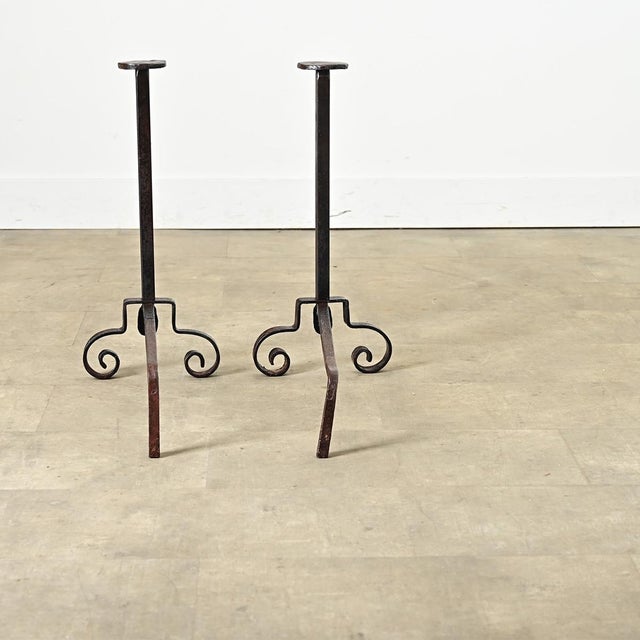 19th Century French Pair of 19th Century Hand-Forged Iron Andirons For Sale - Image 5 of 10