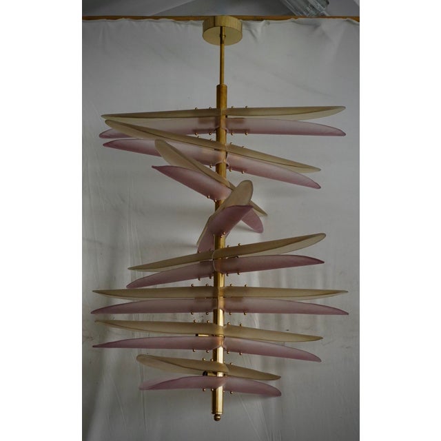 Mid-Century Modern Helix Pink and Amber Art Glass Pendant Light, 2000 For Sale - Image 3 of 8
