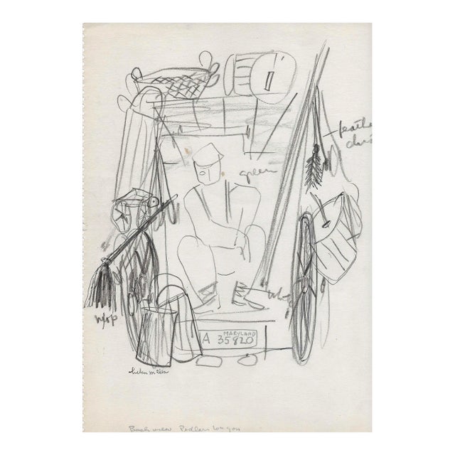 1930s Helen Malta Baltimore Peddler's Wagon Drawing For Sale