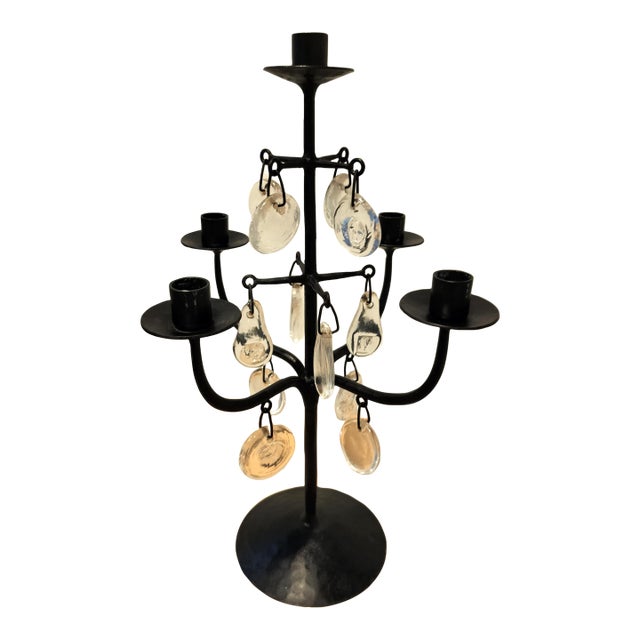 Vintage Erik Hoglund for Boda Iron and Glass Candelabra For Sale