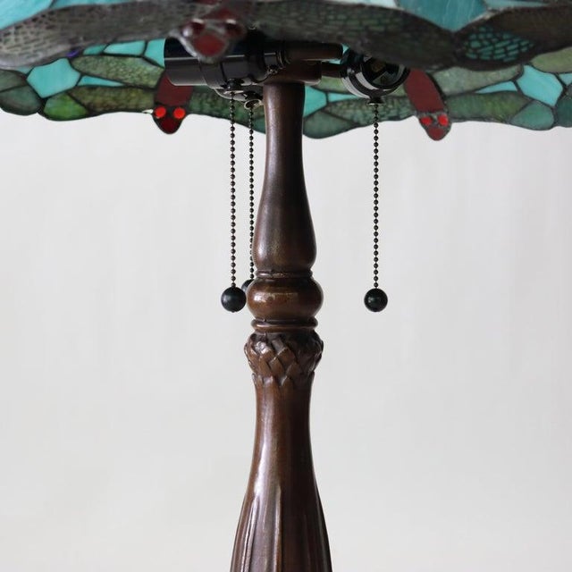 Late 20th Century Late 20th Century Tiffany Style Stained Leaded Glass Table Lamp With Jewels For Sale - Image 5 of 12