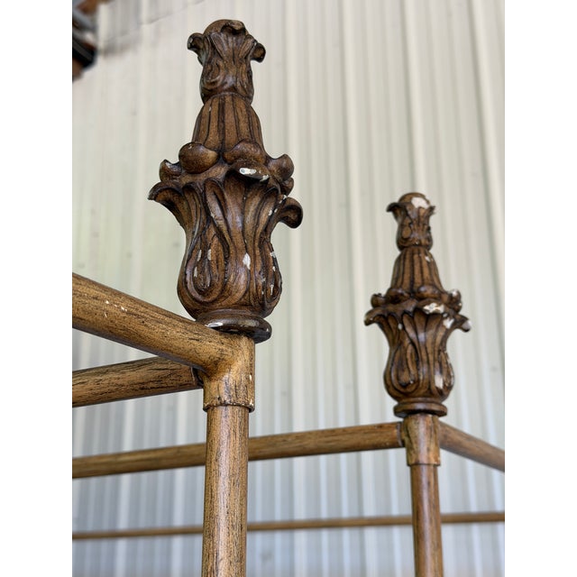 Pair of Vintage Faux Bamboo Metal Twin Four-Poster Canopy Beds For Sale - Image 9 of 12