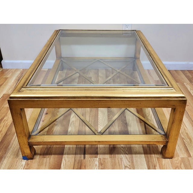 Vintage Italian Mid-Century Modern Gilt Wood & Glass Top Coffee Table For Sale - Image 9 of 11