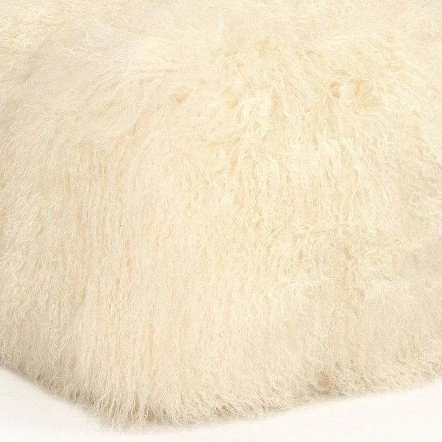 Boho Chic Tibetan Ivory Lamb Fur Pouf For Sale - Image 3 of 4
