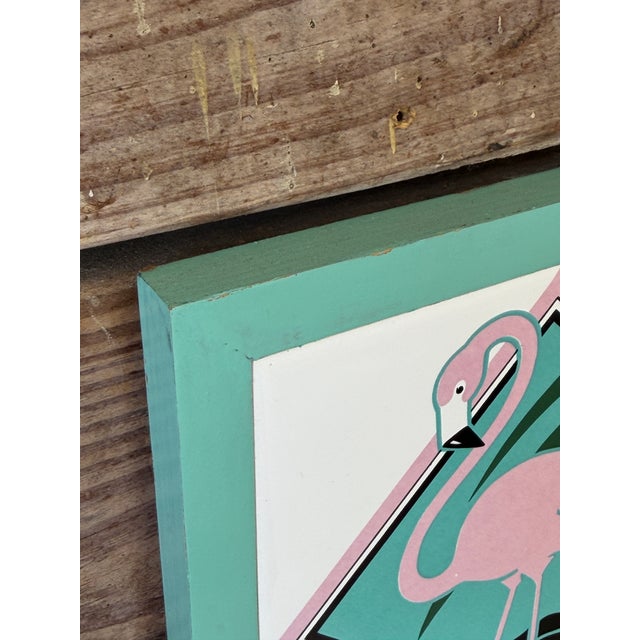 Art Deco 1985 Vando Flamingo Tile Wall Art With Painted Wood Frame For Sale - Image 3 of 11
