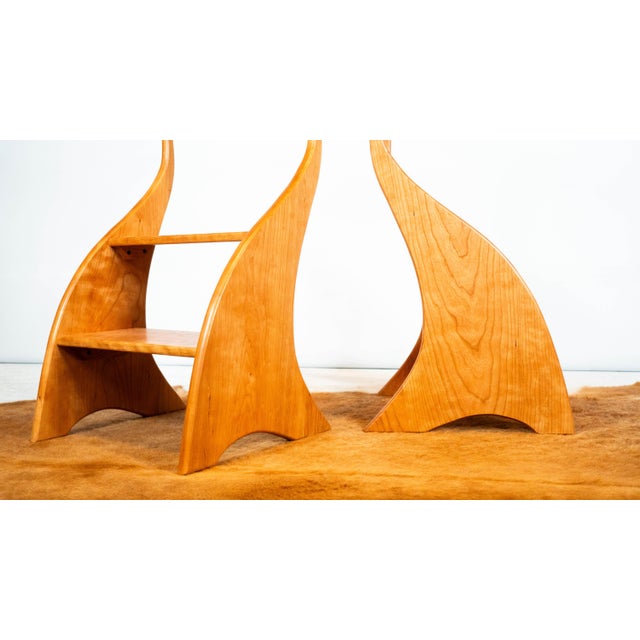 American Studio Cherry Wood Sculptural Library Steps Stool For Sale In Boston - Image 6 of 17