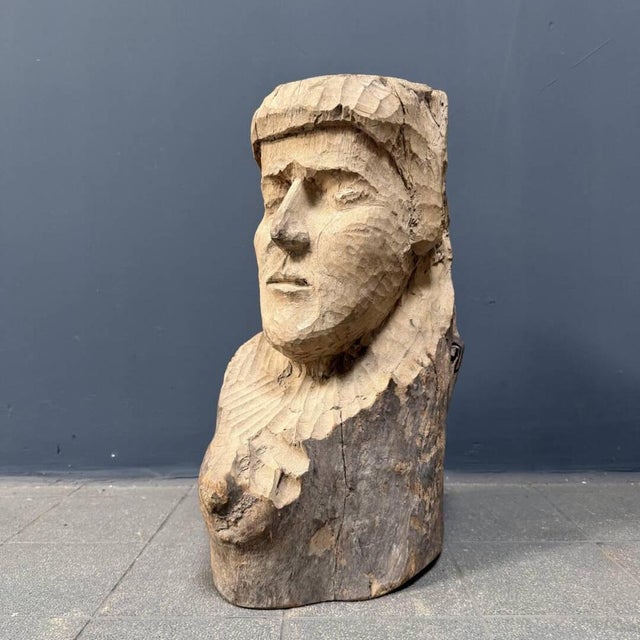 Large Bust in Carved Wood, 1950s For Sale - Image 4 of 18