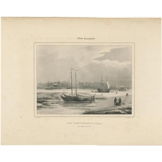 Paper Amsterdam View with Ships and Ice Skaters, 1850, Paper For Sale - Image 7 of 10
