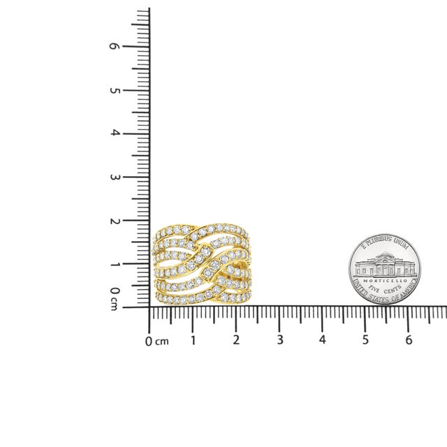 Early 21st Century 10K Yellow Gold 3.00 Cttw Diamond Multi Row Bypass Wave Cocktail Band Ring (J-K Color, I1-I2 Clarity) - Size 7 For Sale - Image 5 of 5