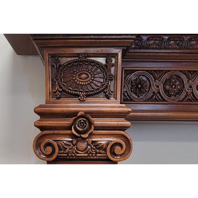 English-Style Hand-Carved Limewood Fireplace Mantel, Crafted in Italy For Sale - Image 4 of 7