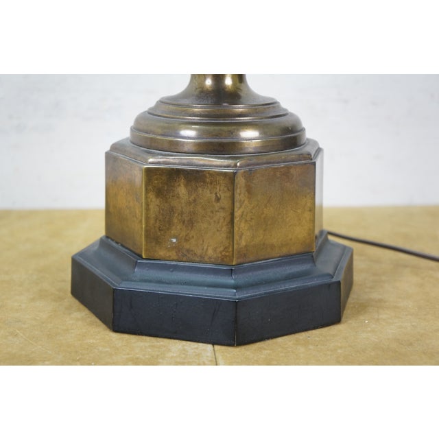 Brass Mid 20th Century Empire Brass Mantel Trophy Urn Table Lamp Black Shade 31" For Sale - Image 8 of 14