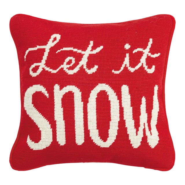 Let It Snow Needlepoint Pillow 12" x 12" For Sale